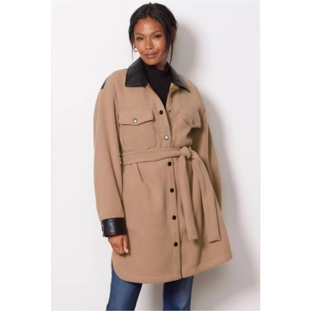 Lamarque Evereve Sesame Brown Zosia Belted Shacket NWT $220 Size M